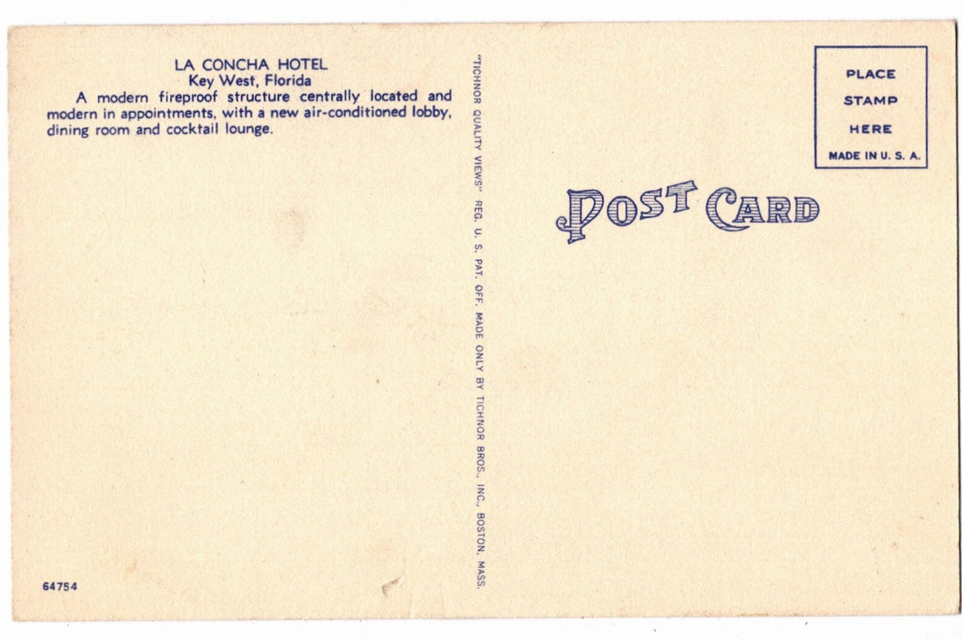 1941 La Concha Hotel Key West Florida Vintage Postcard
