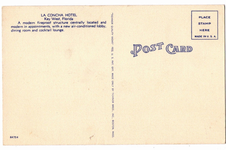 1941 La Concha Hotel Key West Florida Vintage Postcard