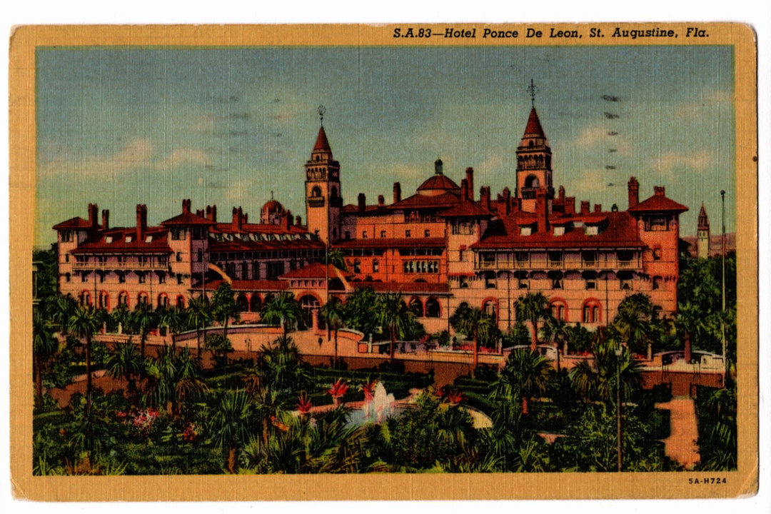 Vintage postcard of Hotel Ponce de Leon in St. Augustine, Florida