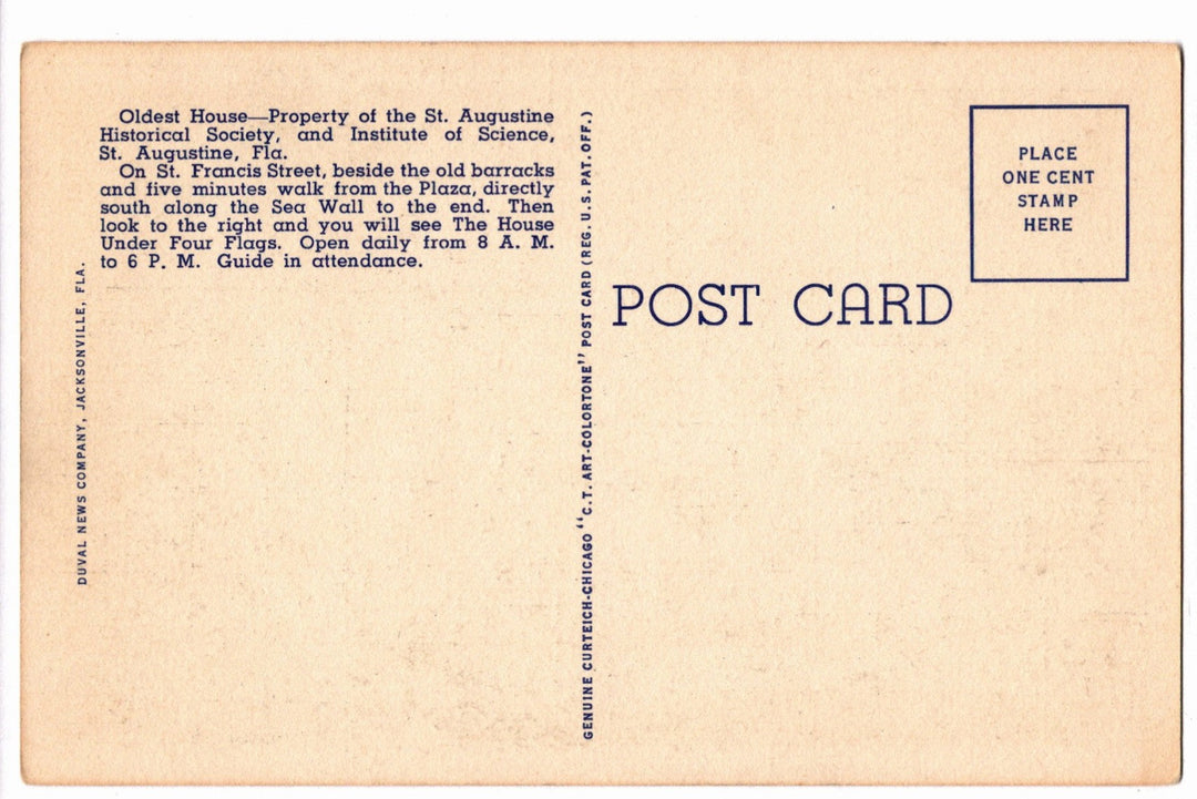 1935 Oldest House St Augustine Florida Vintage Postcard