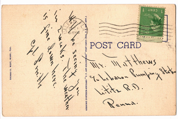 1938 Horse Race at Hialeah Park Track in Miami Florida Vintage Postcard