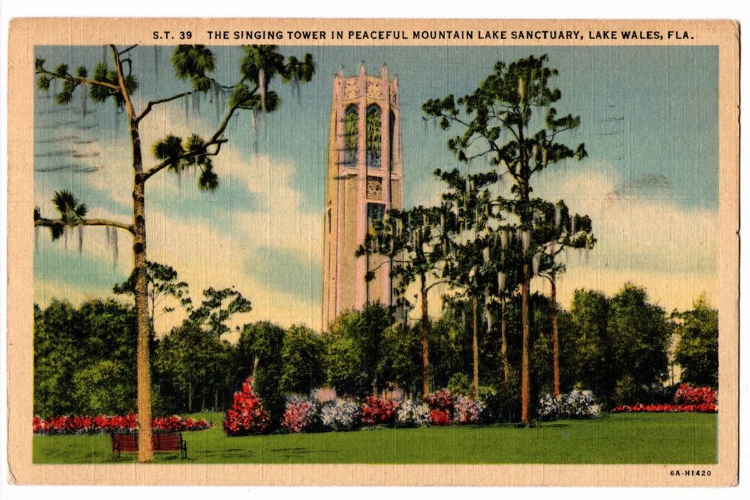 The Singing Tower in Peaceful Mountain Lake Sanctuary Lake Wales Fla Vintage Postcard.