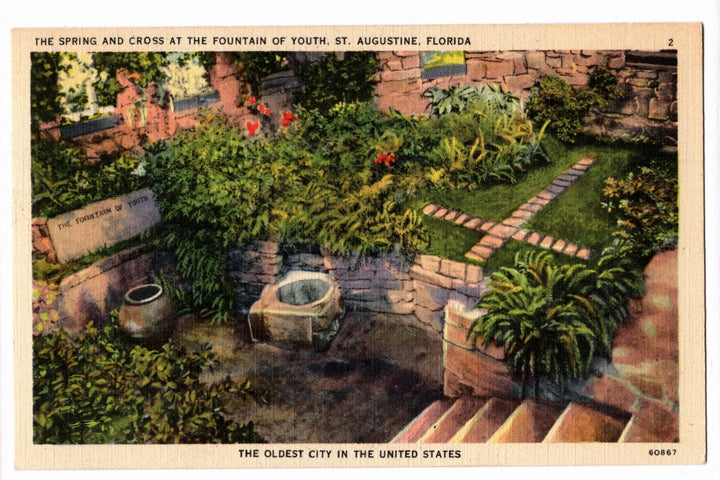 1946 Fountain of Youth in St Augustine Florida Vintage Postcard