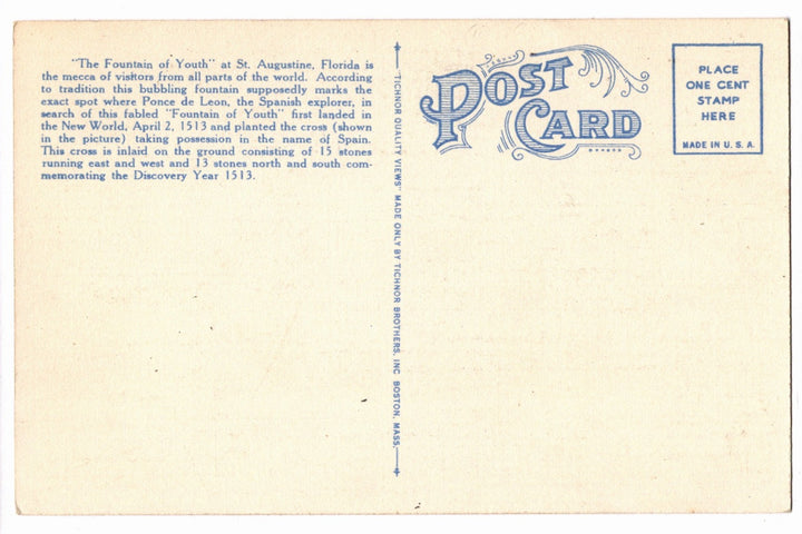 1946 Fountain of Youth in St Augustine Florida Vintage Postcard