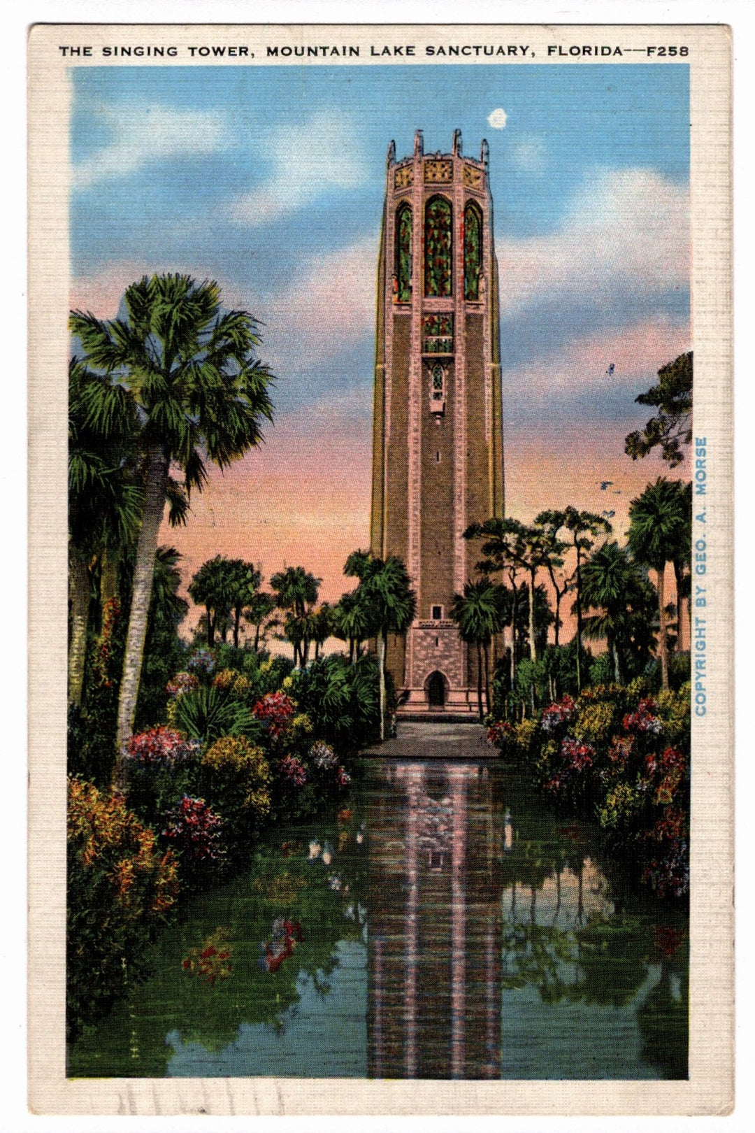 Vintage postcard of the Singing Tower at Mountain Lake Sanctuary, Florida.