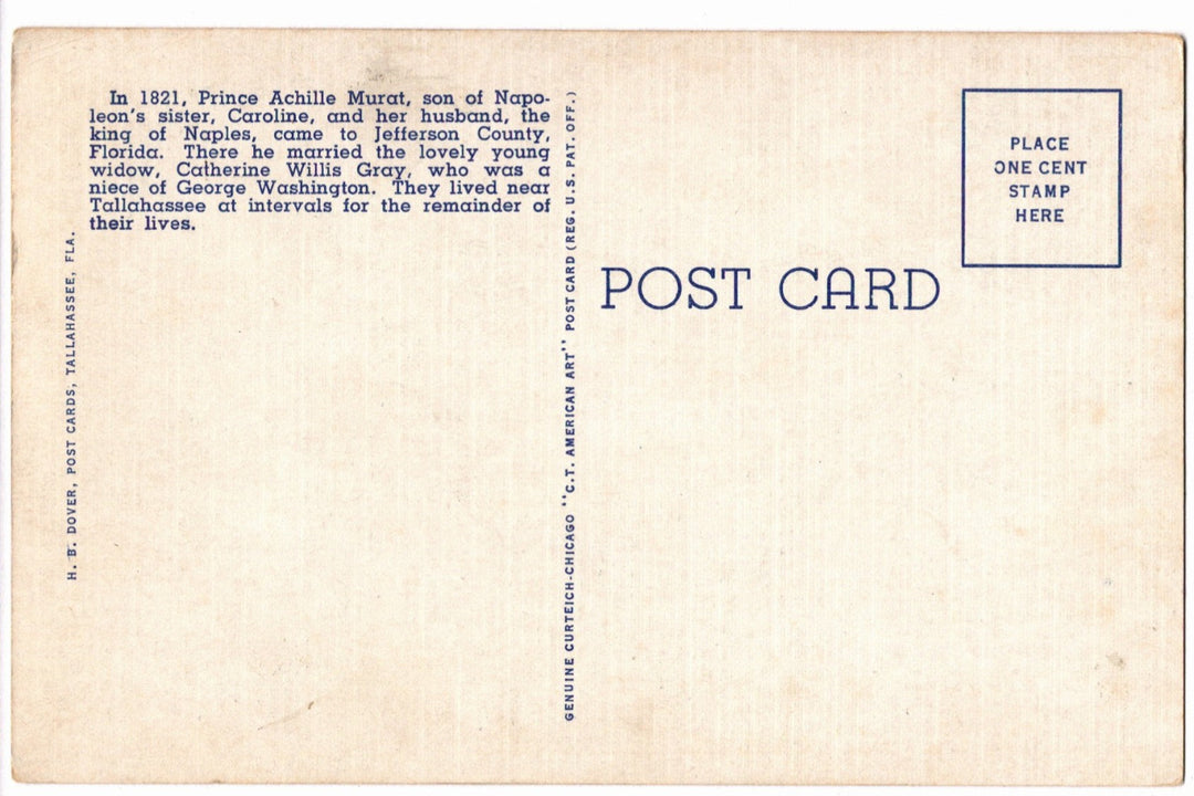 1943 Murat Tomb Tallahassee Florida Landmark Vintage Postcard