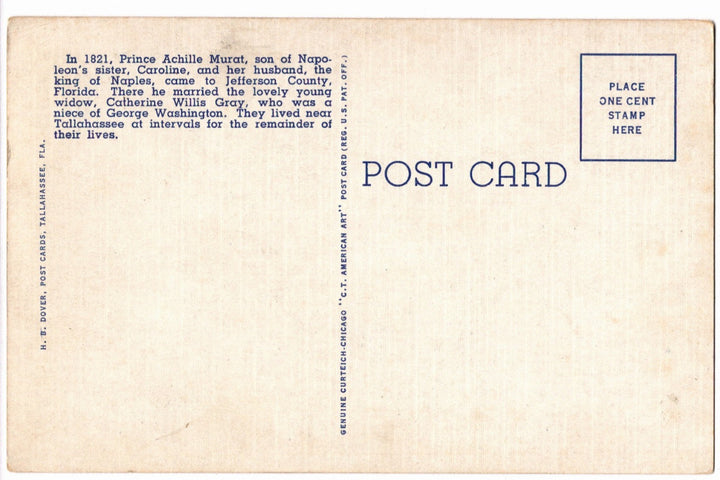 1943 Murat Tomb Tallahassee Florida Landmark Vintage Postcard