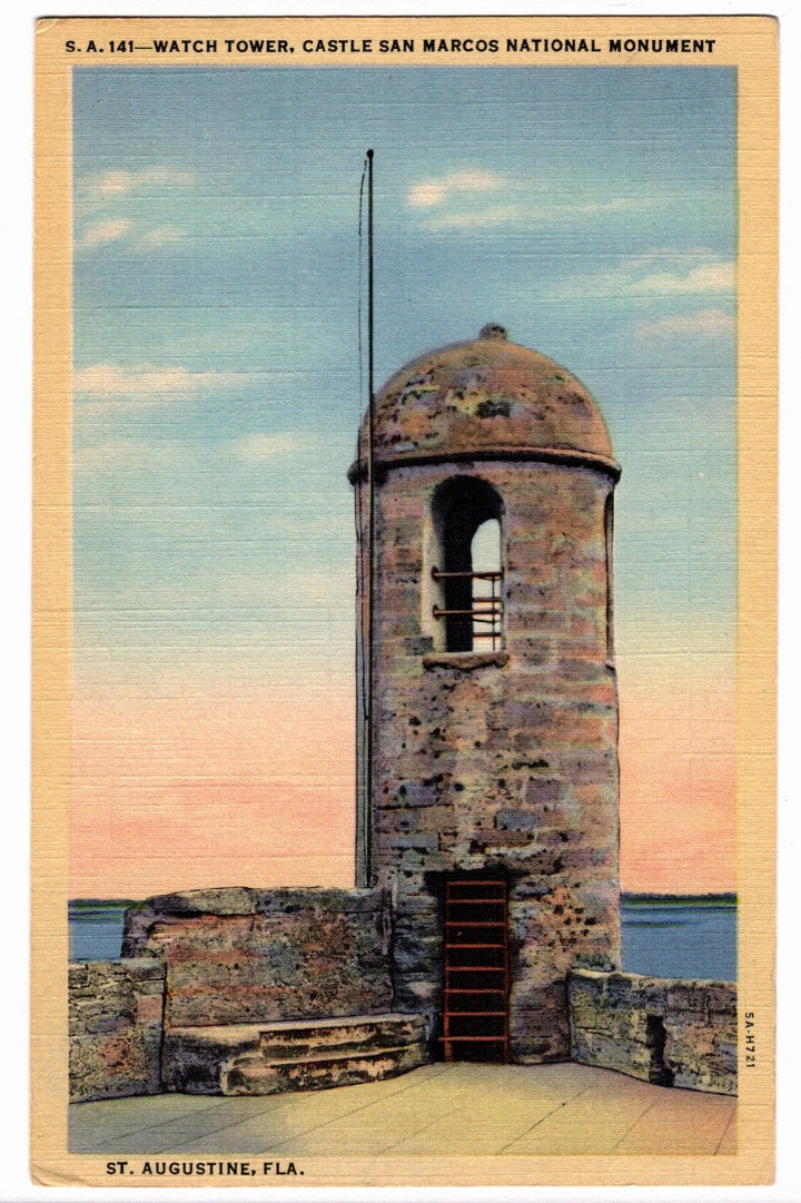 1935 Watch Tower Castillo de San Marcos St Augustine Fla Vintage Postcard.
