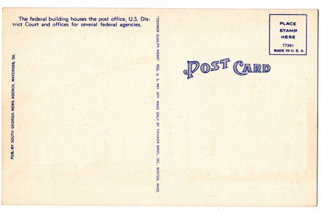1940s Waycross Georgia Post Office Vintage Postcard