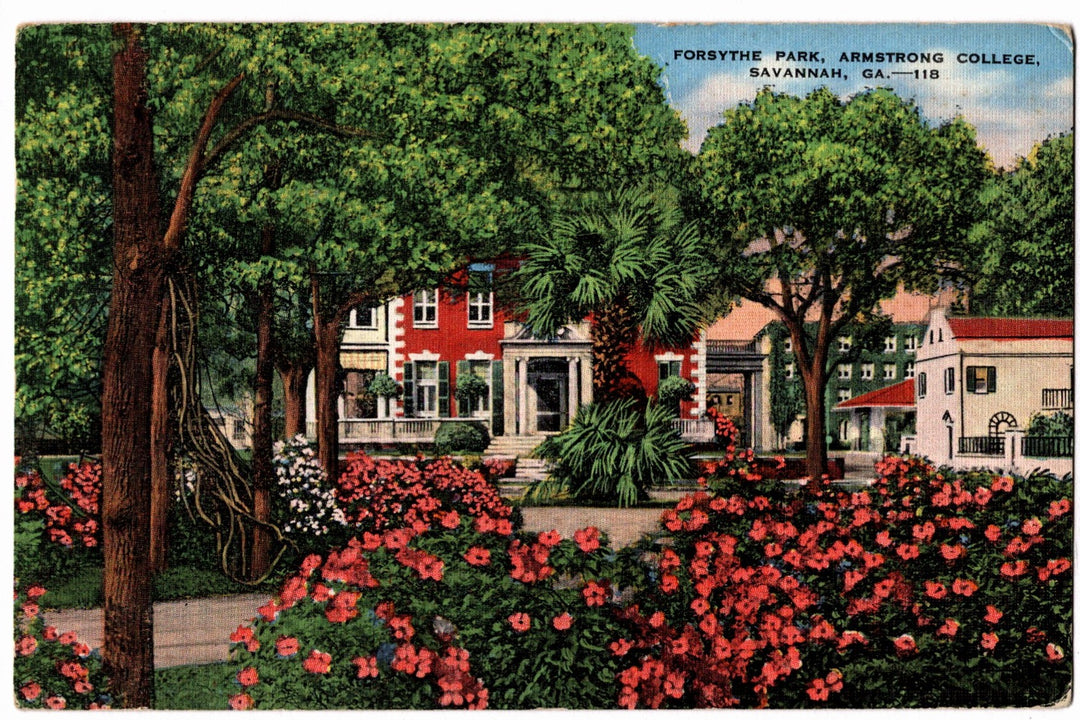 1941 Armstrong College Savannah Georgia Vintage Postcard, Forsythe Park.