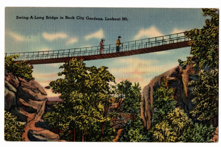 1940 Swing-A-Long Bridge Lookout Mountain GA Postcard.