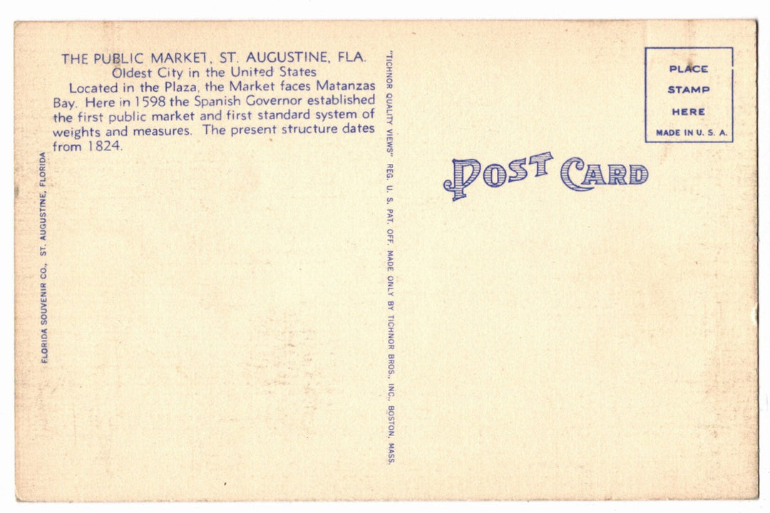 1941 The Old Market in St. Augustine Florida Vintage Postcard