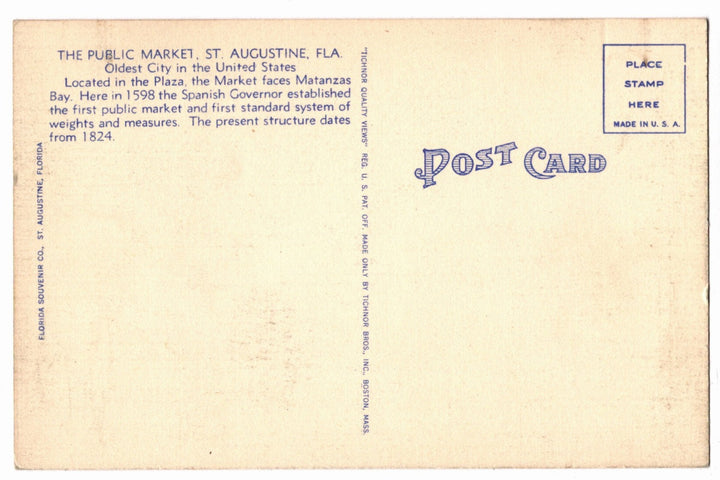 1941 The Old Market in St. Augustine Florida Vintage Postcard