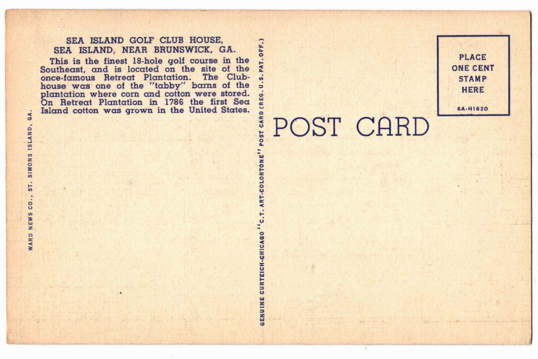 1936 Sea Island Golf Club House Georgia Vintage Postcard