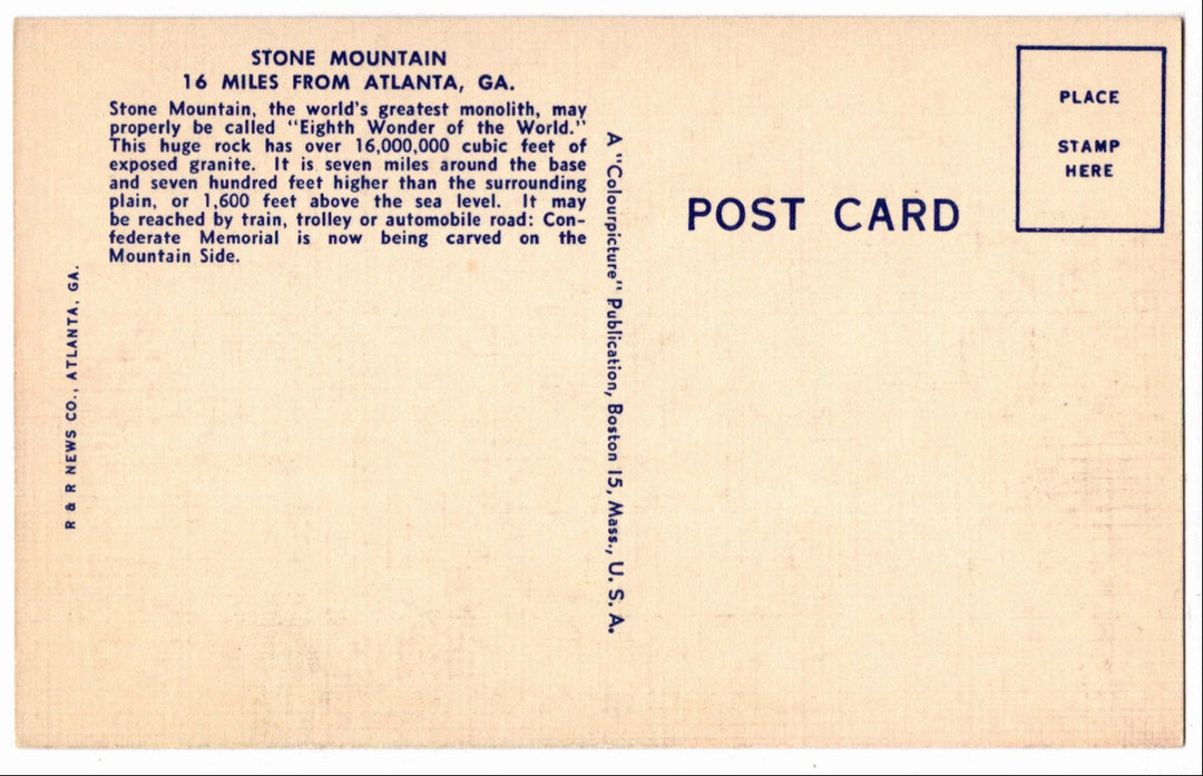 1952 Stone Mountain Atlanta Georgia Vintage Postcard