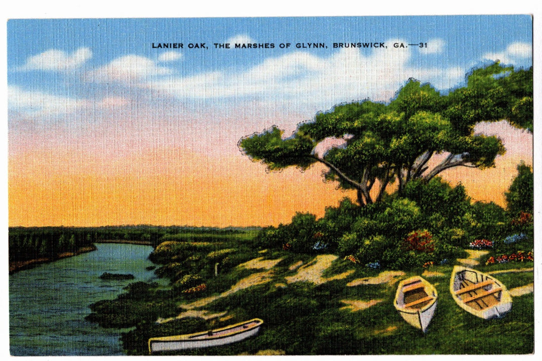 1941 Boats and Marshes of Glynn Brunswick Georgia Vintage Postcard.