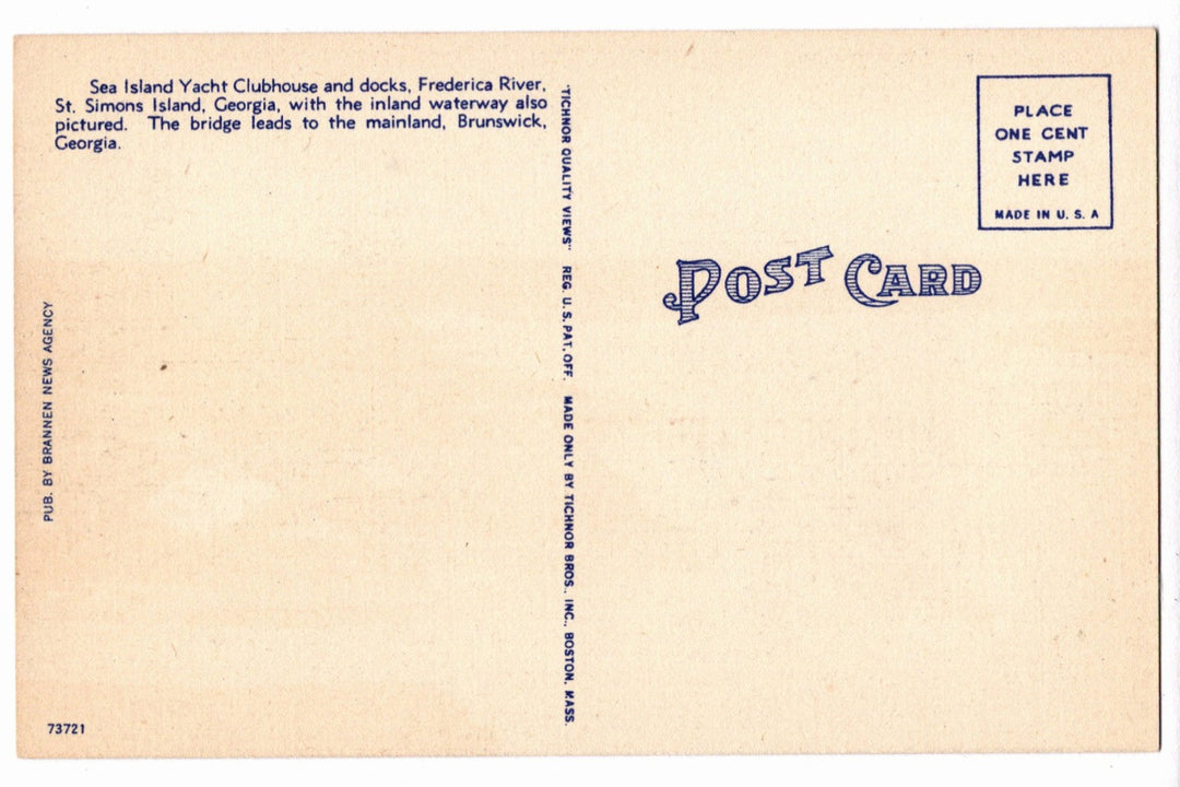 1949 Sea Island Yacht Club St Simons Island GA Vintage Postcard, Frederica River