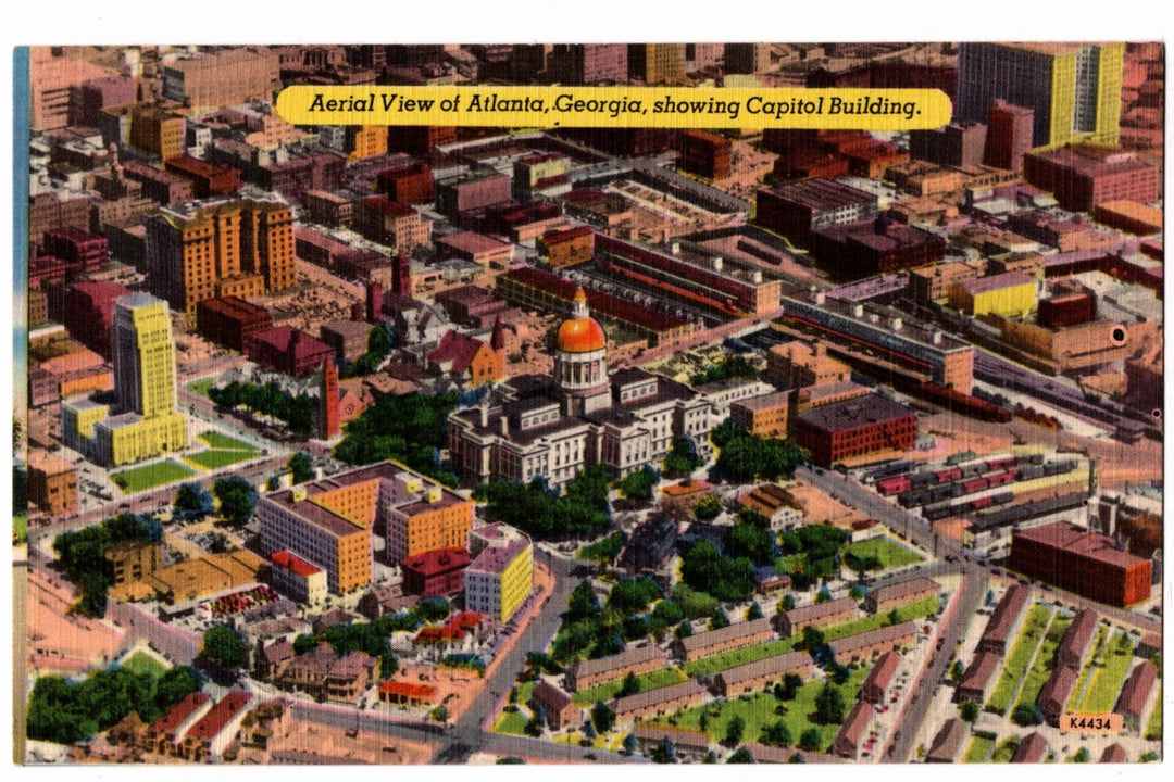Aerial view of Atlanta, Georgia showing the Capitol Building vintage postcard.