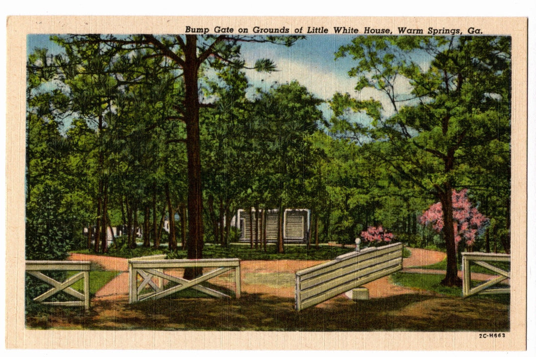 Bump Gate on Grounds of Little White House Warm Springs Ga Vintage Postcard.