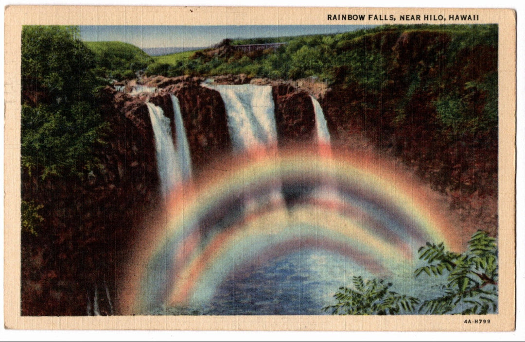 1934 Rainbow Falls Hilo Waterfalls HI Postcard.