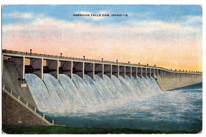 American Falls Dam Idaho Vintage Postcard.