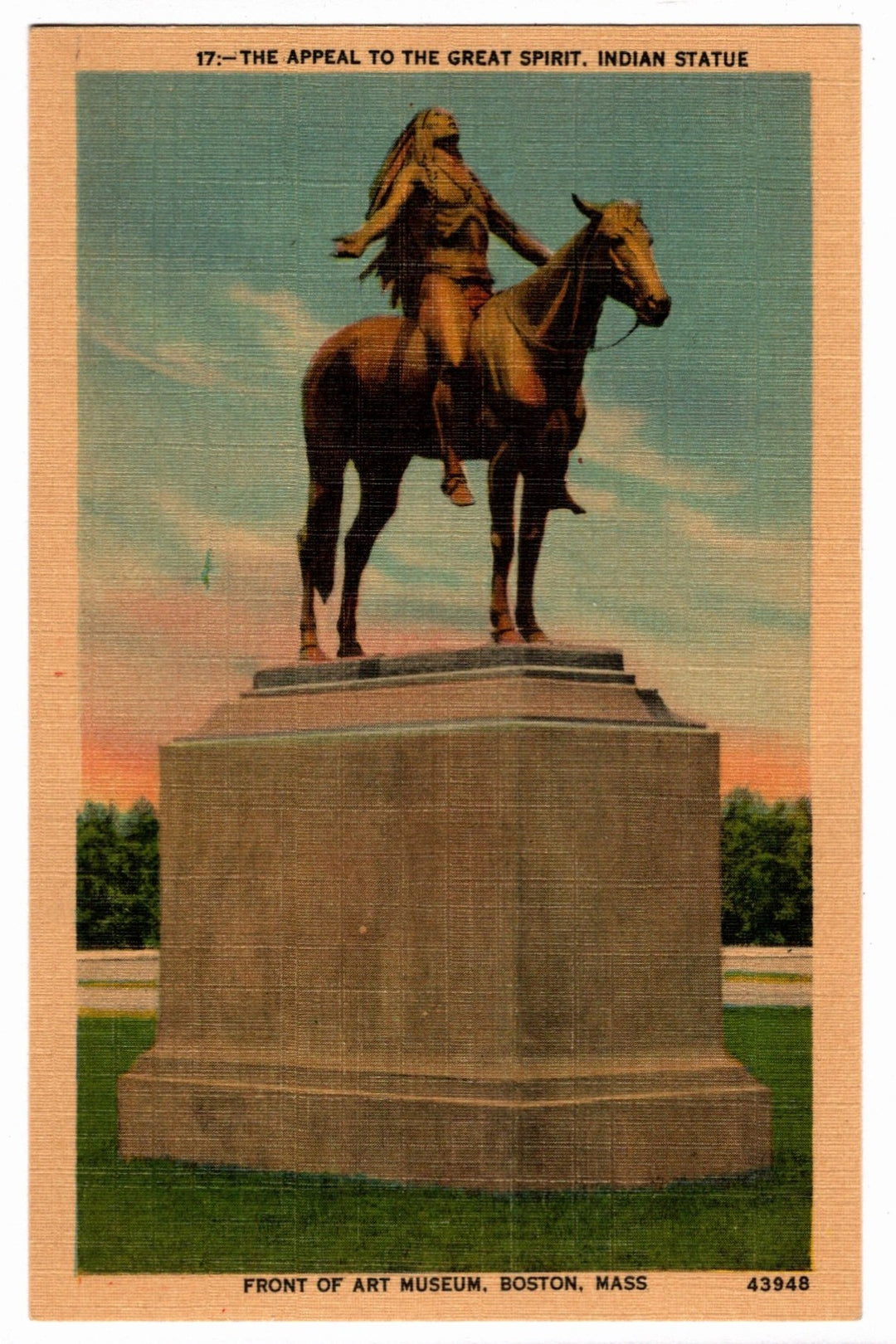 Appeal to Great Spirit Indian Statue Boston Mass Vintage Postcard.