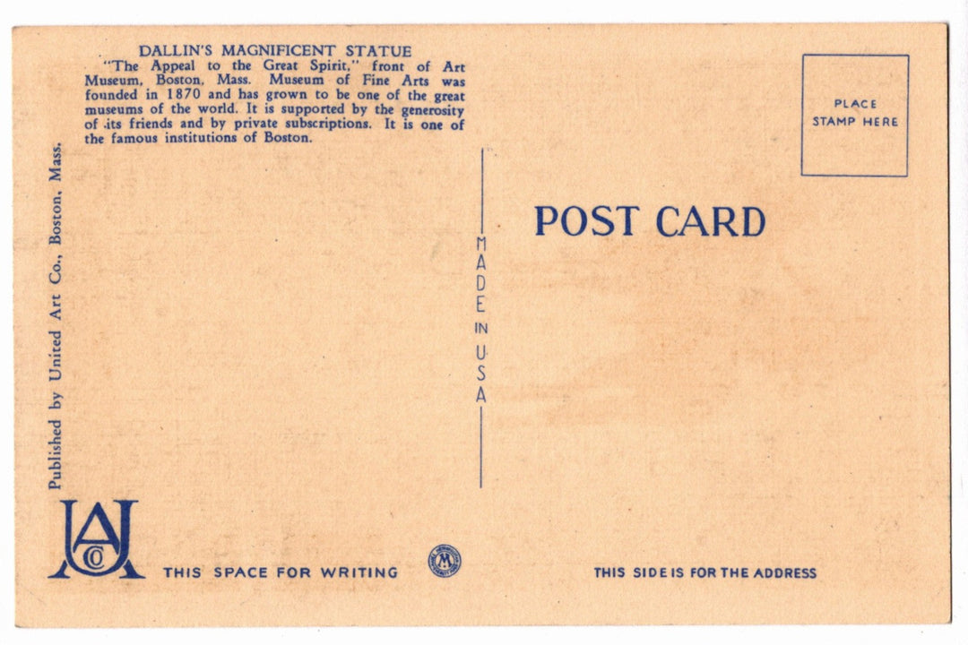 1934 Appeal to Great Spirit Boston Massachusetts Vintage Postcard