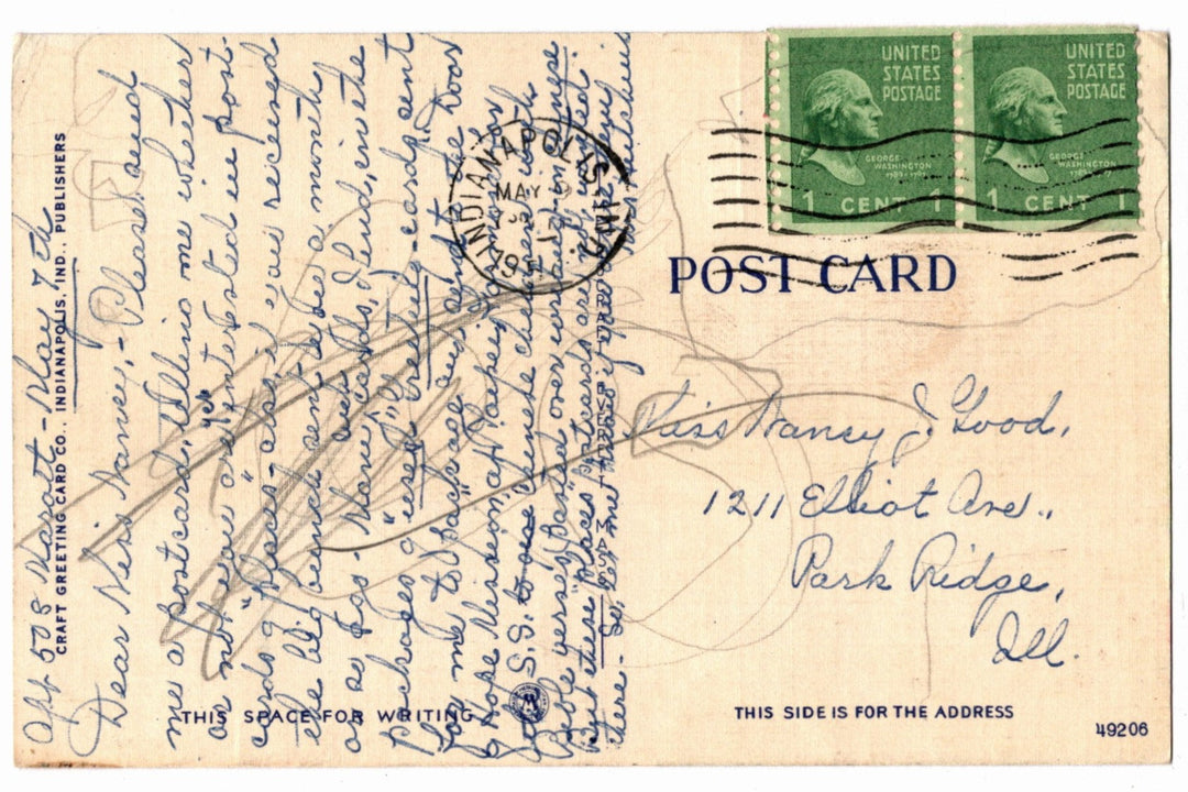 1940s Marott Hotel Fall Creek Bridge Indianapolis IN Vintage Postcard