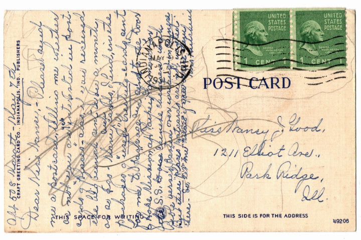 1940s Marott Hotel Fall Creek Bridge Indianapolis IN Vintage Postcard