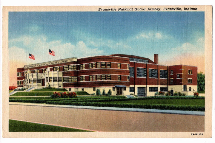 1939 Evansville National Guard Armory Indiana Vintage Postcard