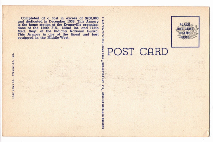 1939 Evansville National Guard Armory Indiana Vintage Postcard