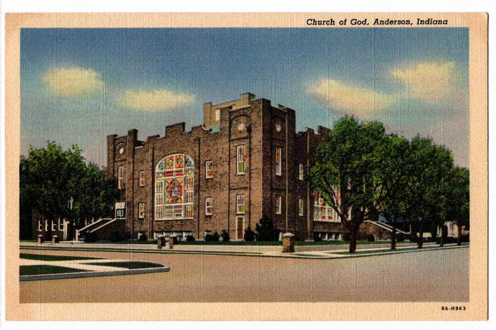 Vintage postcard of the Church of God in Anderson, Indiana