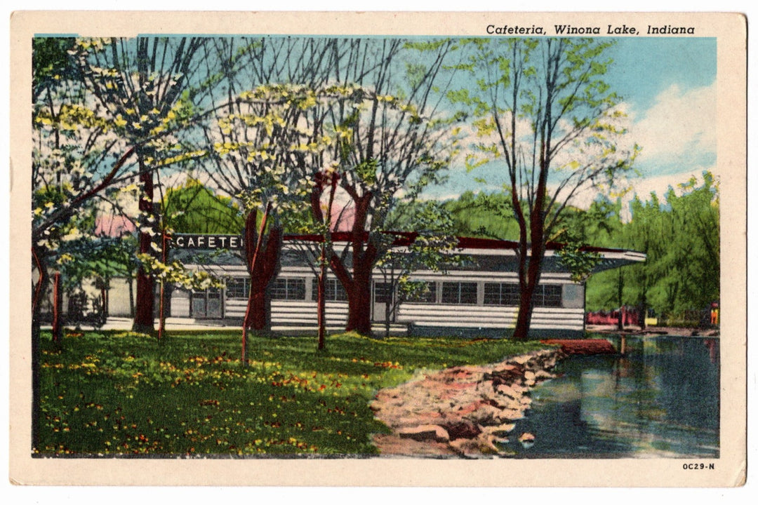 1940 Winona Lake Waterfront Cafeteria Indiana Vintage Postcard.