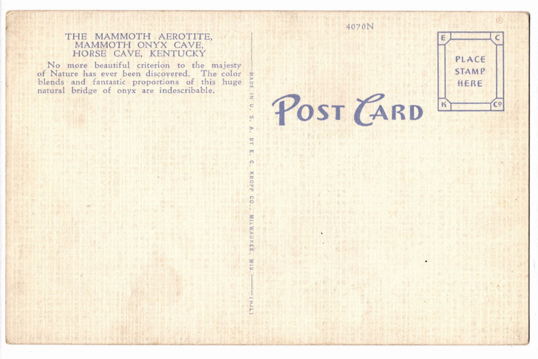 1930s Mammoth Onyx Horse Cave Kentucky Vintage Postcard