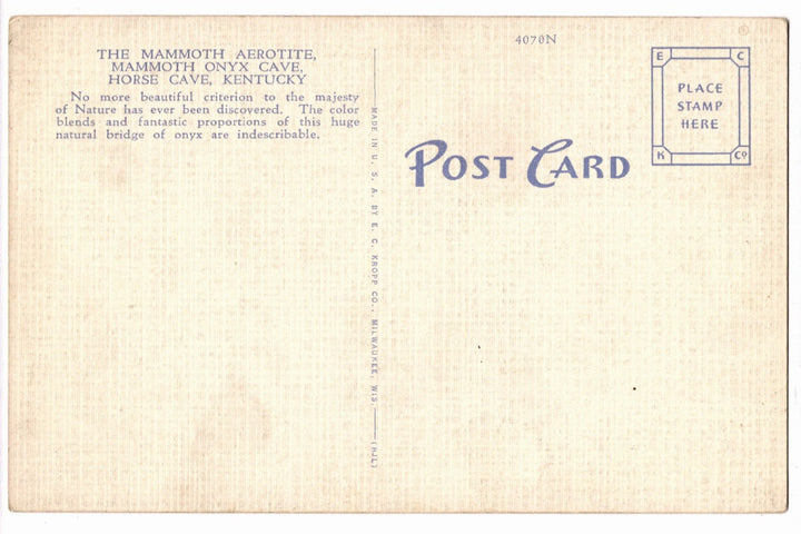 1930s Mammoth Onyx Horse Cave Kentucky Vintage Postcard