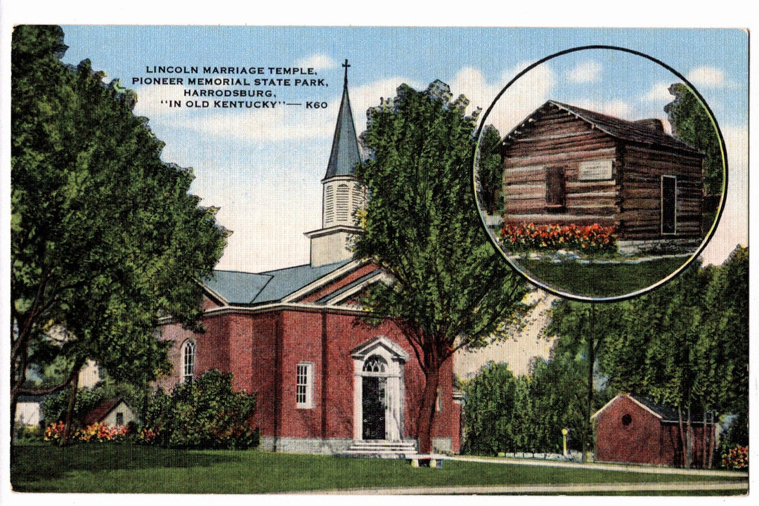 1939 Lincoln Marriage Temple Harrodsburg Kentucky Vintage Postcard.