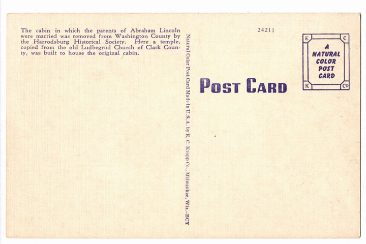 1939 Lincoln Marriage Temple Harrodsburg Kentucky Vintage Postcard