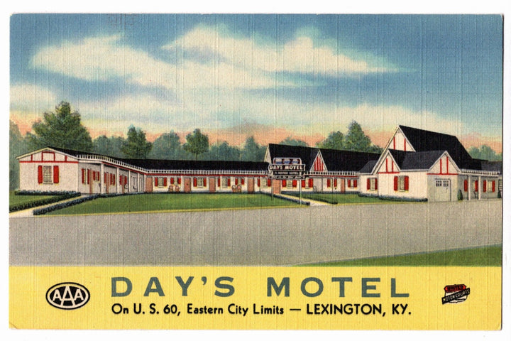 Day's Motel On U S 60 Eastern City Limits Lexington KY Vintage Postcard.