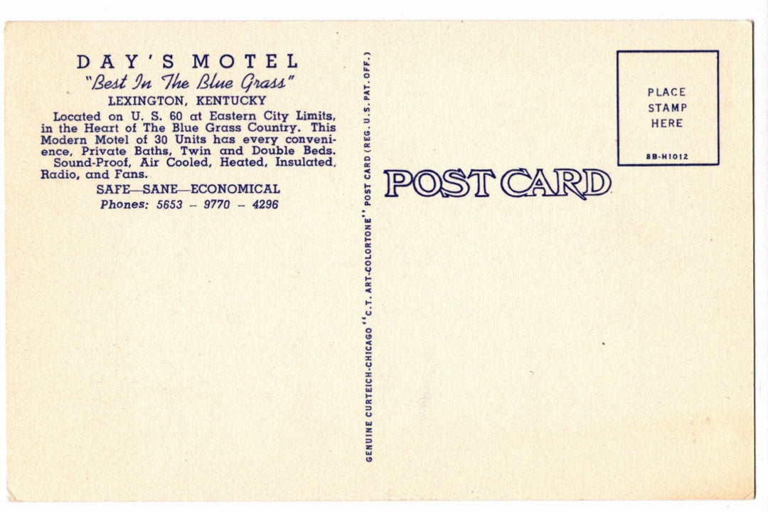 1948 Day's Motel Eastern Lexington Kentucky Vintage Postcard