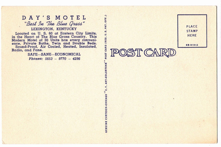 1948 Day's Motel Eastern Lexington Kentucky Vintage Postcard