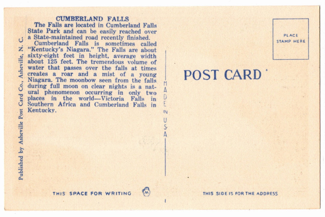 1935 Cumberland Falls in Southeastern Kentucky Vintage Postcard
