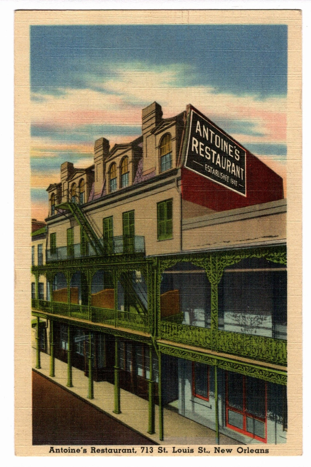  1941 Antoine's Restaurant New Orleans Vintage Postcard.