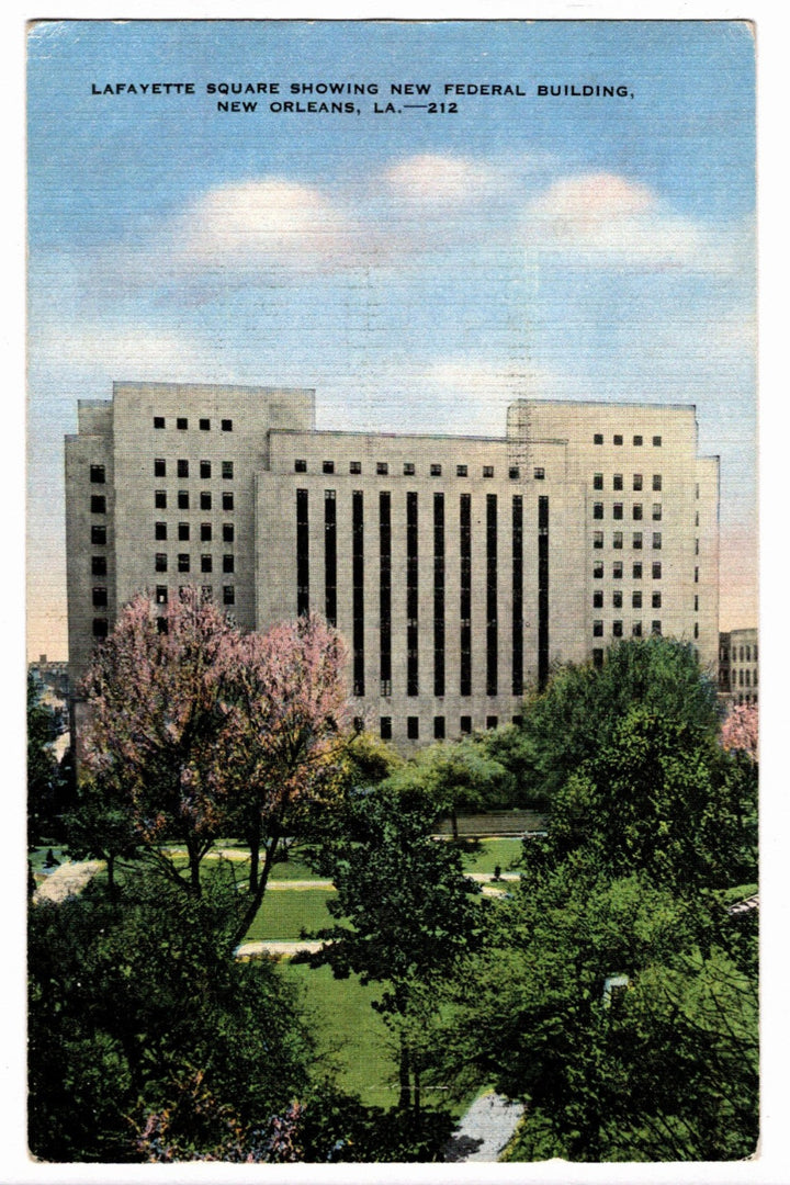 Vintage postcard of a large building in Lafayette Square, New Orleans, LA.