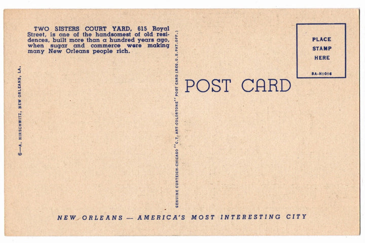 1938 Two Sisters Courtyard New Orleans Louisiana Vintage Postcard