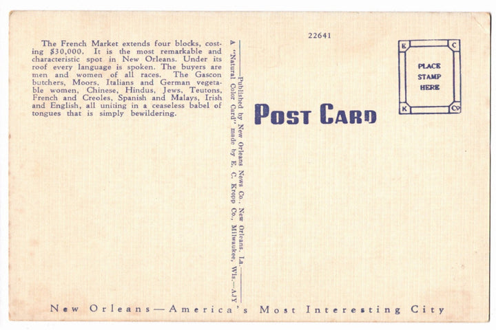 1941 French Market New Orleans Louisiana Vintage Postcard