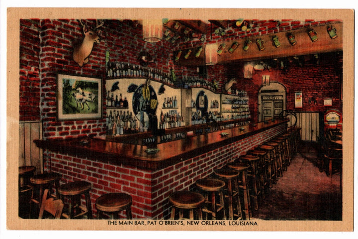 1941 Pat O'Brien's Interior Bar New Orleans Louisiana Vintage Postcard