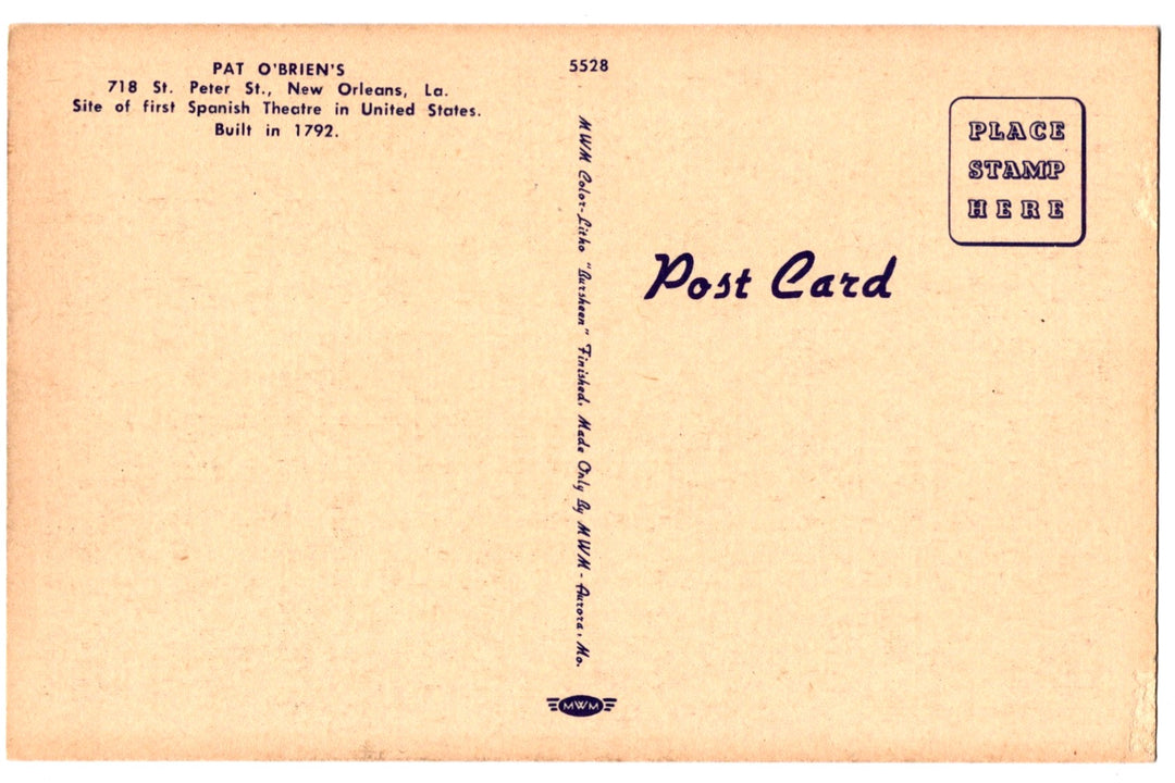 1941 Pat O'Brien's Interior Bar New Orleans Louisiana Vintage Postcard