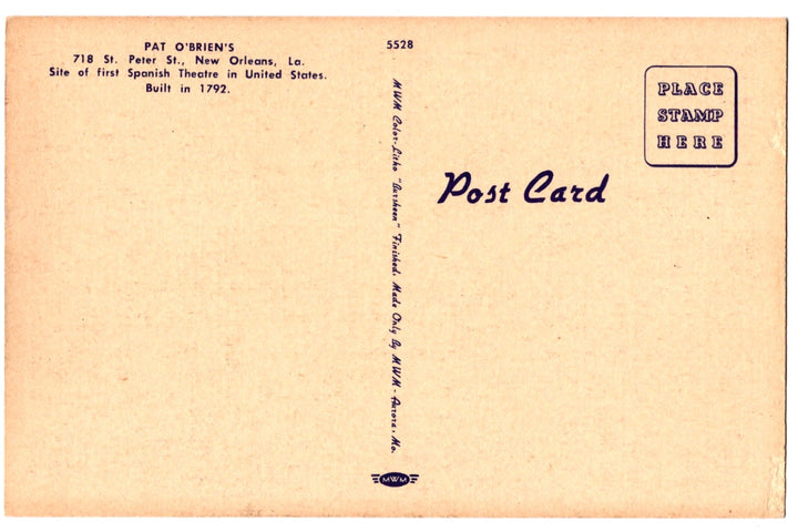 1941 Pat O'Brien's Interior Bar New Orleans Louisiana Vintage Postcard