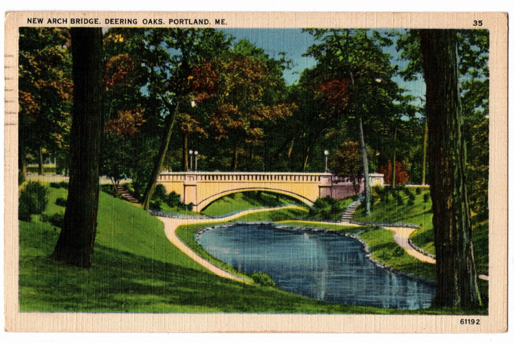1936 New Arch Bridge Deering Oaks Portland ME Postcard