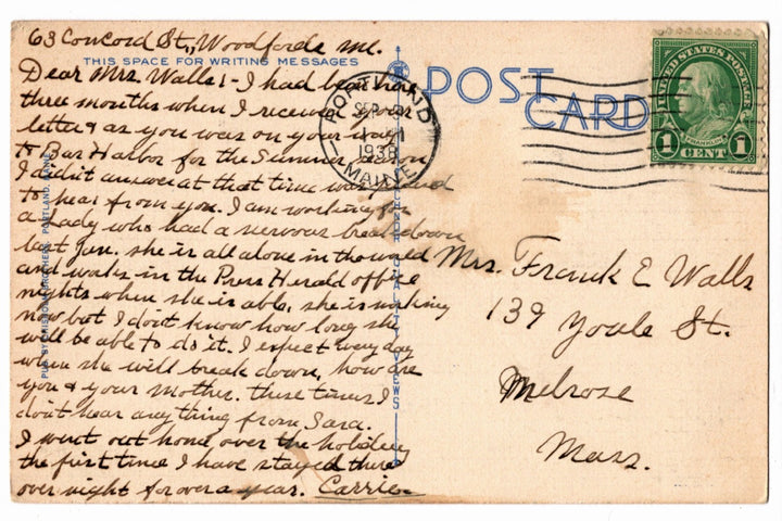 1936 New Arch Bridge Deering Oaks Portland ME Postcard